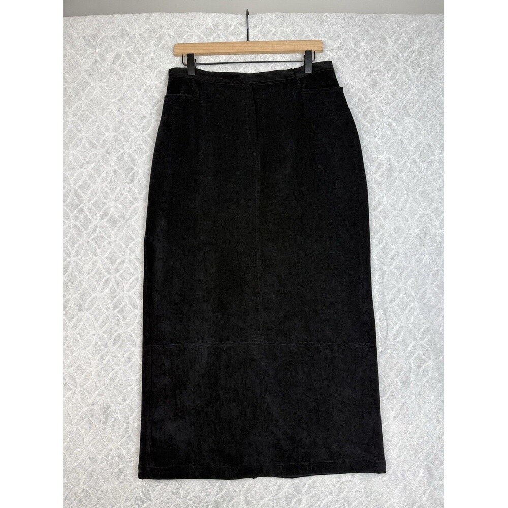 Vtg Norton McNaughton Faux Suede Maxi Skirt Womens 12 Black Western Goth 90s Y2K